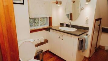 Haartrockner, Handtücher, Seife, Toilettenpapier