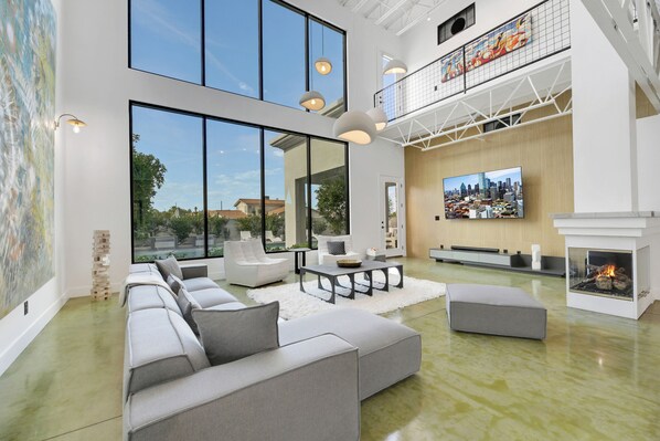 Smart TV, fireplace, printers