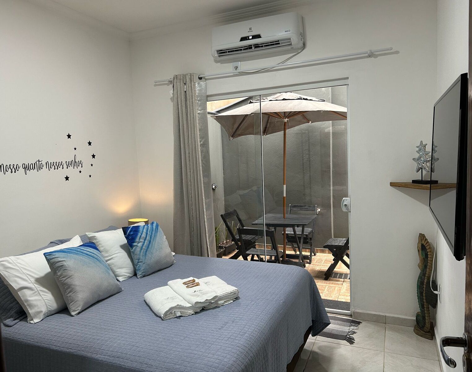 1 bedroom, desk, iron/ironing board, travel cot