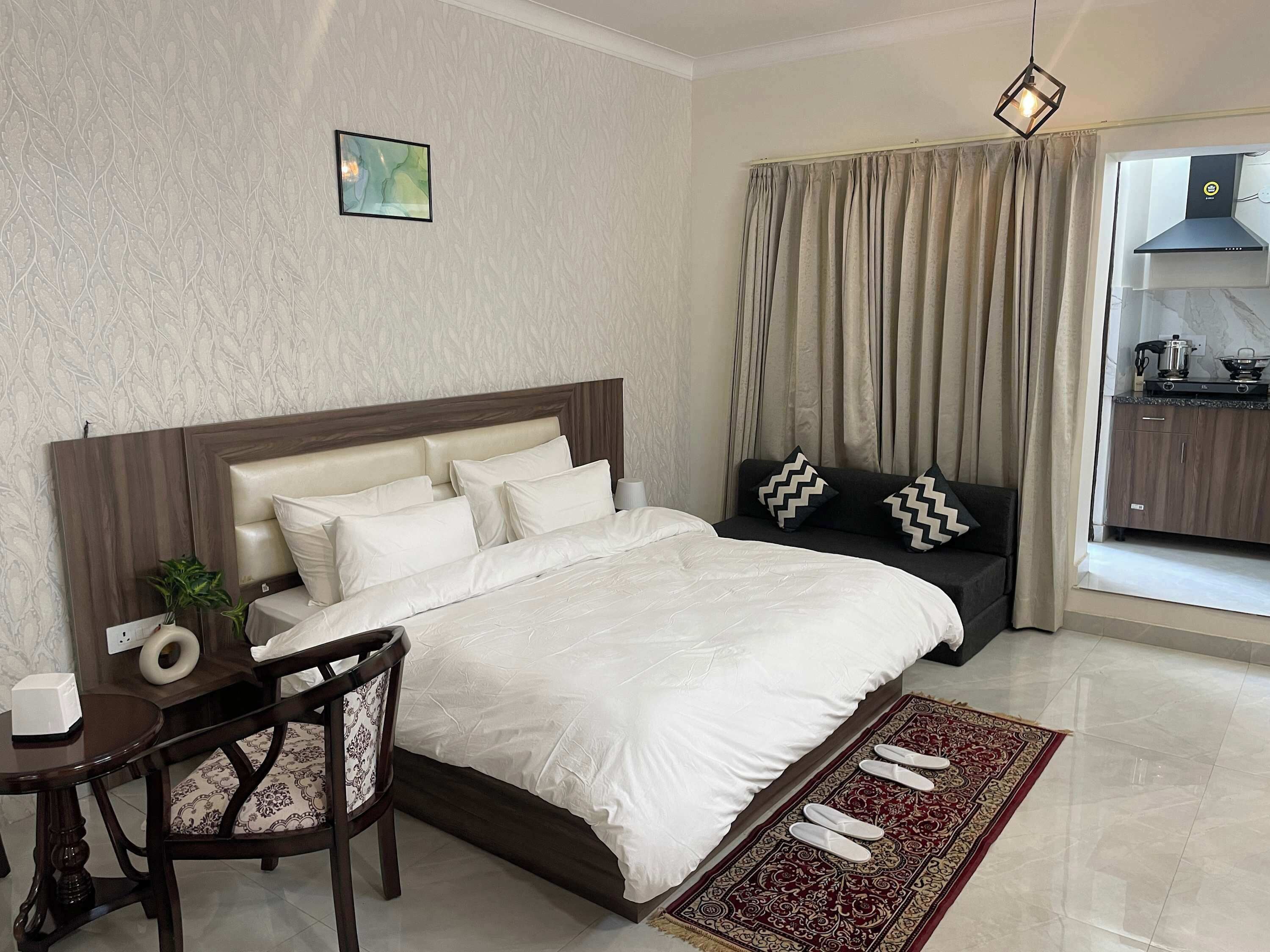 1 bedroom, desk, iron/ironing board, travel cot