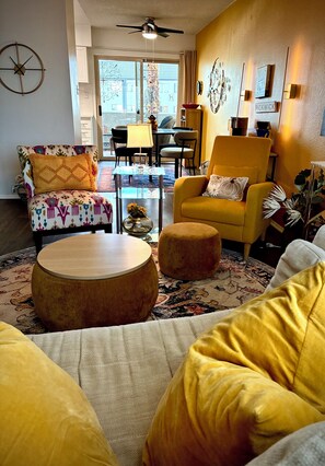 Smart TV, DVD player, books, video library