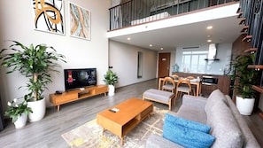 Superior Apartment, 1 Bedroom, Kitchen, City View | Living area | 42-inch Smart TV with cable channels - PentStudio West Lake by Emily in Town (Hanoi)