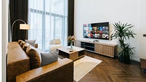 Superior Apartment, 2 Bedrooms, Kitchen, City View | Living area | 42-inch Smart TV with cable channels - PentStudio West Lake by Emily in Town (Hanoi)