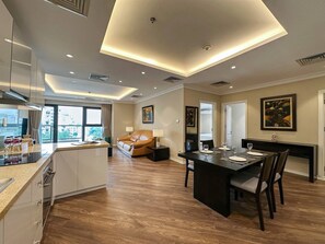 Superior Apartment, 3 Bedrooms, Kitchen, City View | Living area | 42-inch Smart TV with cable channels - Skyline Tower - Service Apartments (Hanoi)