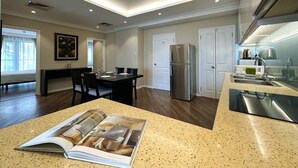 Superior Apartment, 3 Bedrooms, Kitchen, City View | Private kitchen | Fridge, stovetop, cookware/dishes/utensils - Skyline Tower - Service Apartments (Hanoi)