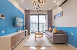 Superior Apartment, 2 Bedrooms, Kitchen, City View | Living area | 35-inch TV with cable channels - Vinhomes D Capitale by Emily in Town (Hanoi)
