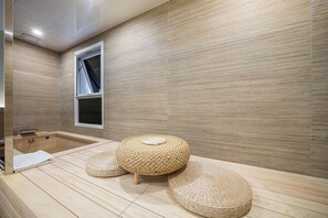 Pyeonbaek | Bathroom | Hair dryer, towels, soap, shampoo