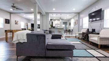 TV, fireplace, offices