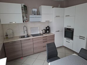 Fridge, microwave, oven, dishwasher