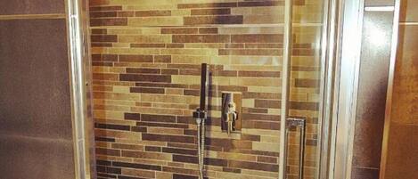Shower, hair dryer, bidet, towels