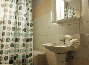 Secador de cabelo, toalhas de banho, papel higiênico
