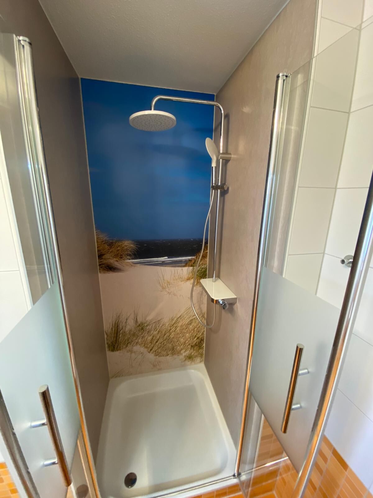 Shower, towels, toilet paper
