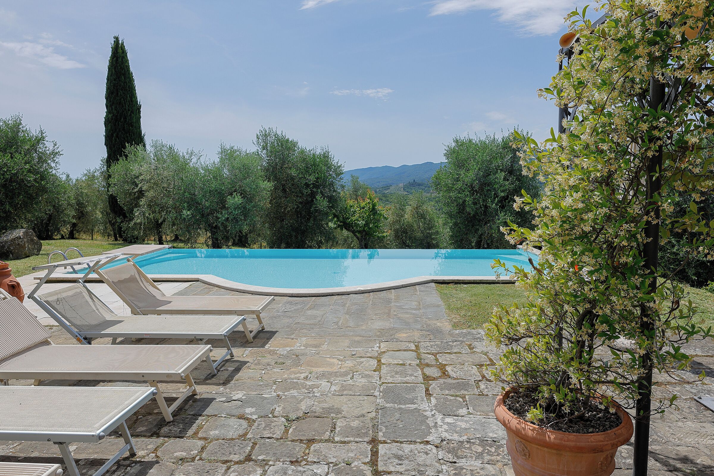 Seasonal outdoor pool, sun loungers