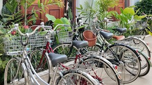 Bicycles parked outside a building with large windows and doors. - Asoca Hotel Luang Prabang (Luang Prabang)