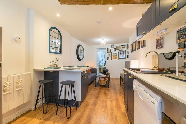 Fridge, oven, dishwasher, coffee/tea maker - Château Biek- Appartement avec terrasse au centre ville- SR Loc (DIJON)