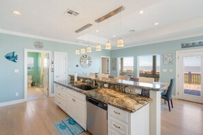 Fridge, microwave, dishwasher, coffee/tea maker