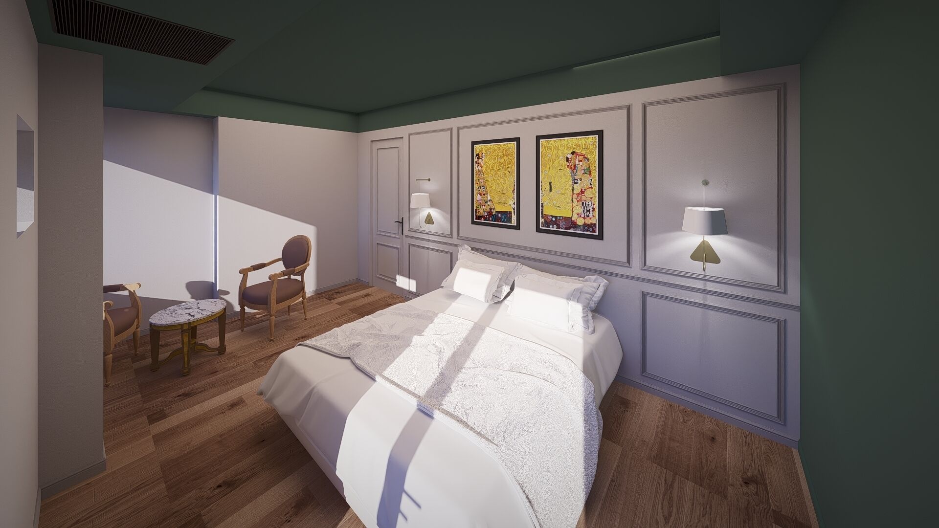 Ropa de cama de alta calidad y caja de seguridad en la habitación 