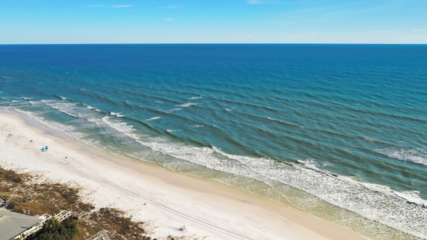 A beach with clear blue water and a sandy shore. - Free Shuttle to Beach, 3 Bedrooms Plus Loft, 30A Grayton Beach, Pool, Bikes (Santa Rosa Beach)