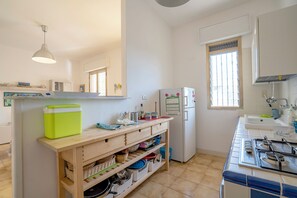 Kjøleskap, ovn, kokeplater og kaffetrakter/tekoker