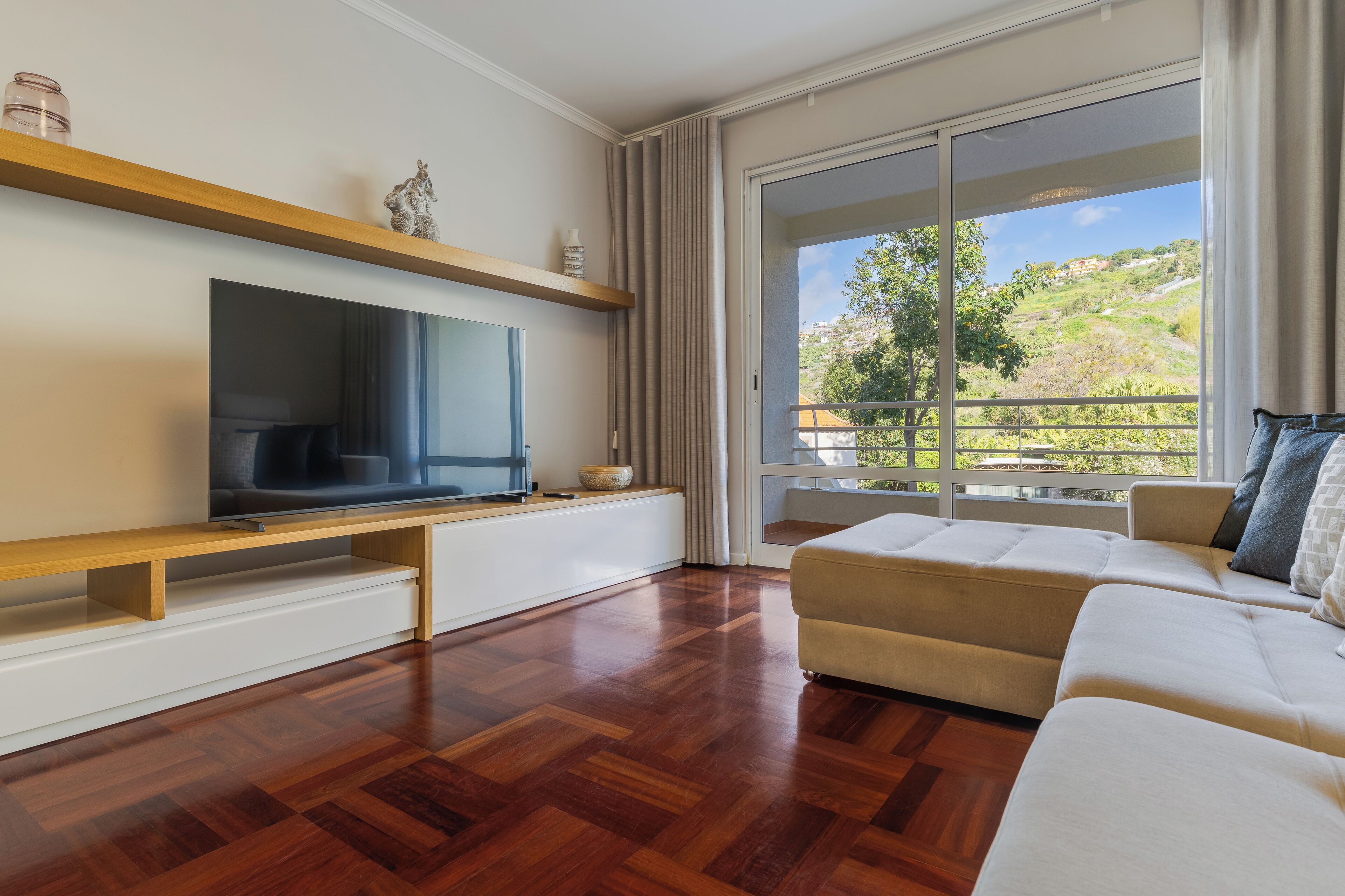 Apartamento conforto, sacada, vista para a montanha | Área de estar | TV de plasma 45 polegadas com canais a cabo