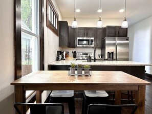 Fridge, microwave, oven, stovetop - Downtown Townhome with Private Hot Tub! (Columbus)