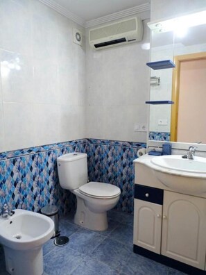 Dusch, hårtork, bidé och handdukar