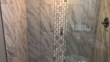 Shower, towels, toilet paper