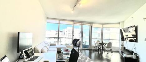 Smart TV, fireplace, foosball, stereo