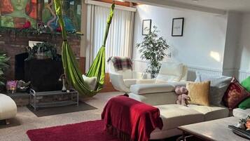 Smart TV, fireplace, stereo