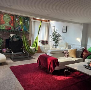 Smart TV, fireplace, stereo