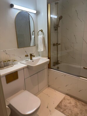 Secadora de cabello, toallas, jabón, papel de baño 