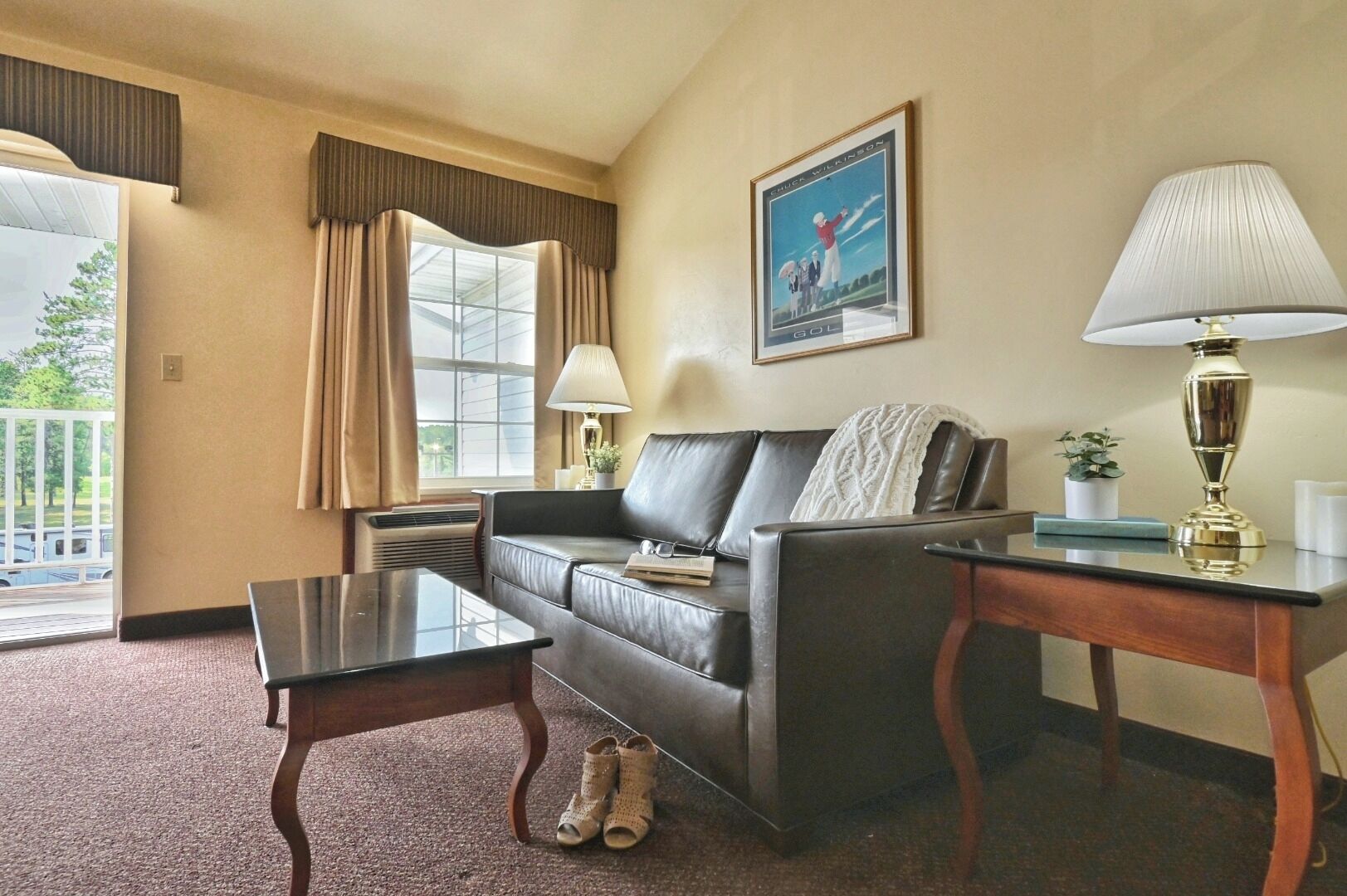 Unwind on the leather sofa after a full day out.
