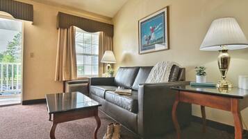 Unwind on the leather sofa after a full day out.