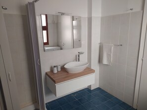 Regadera, secadora de cabello, bidet, toallas 