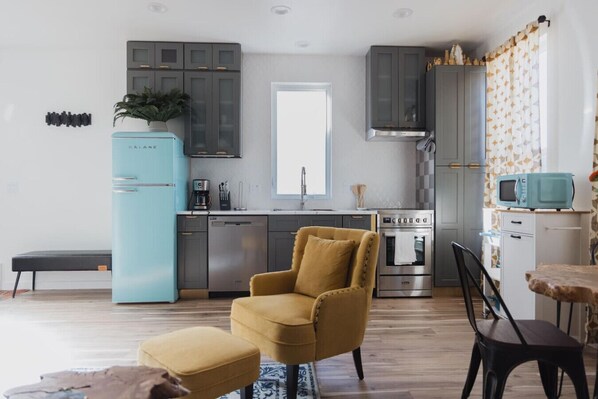 Fridge, microwave, oven, dishwasher