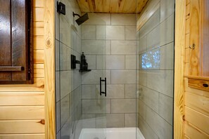 Shower, eco-friendly toiletries, hair dryer, towels