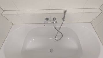 Hair dryer, towels, soap