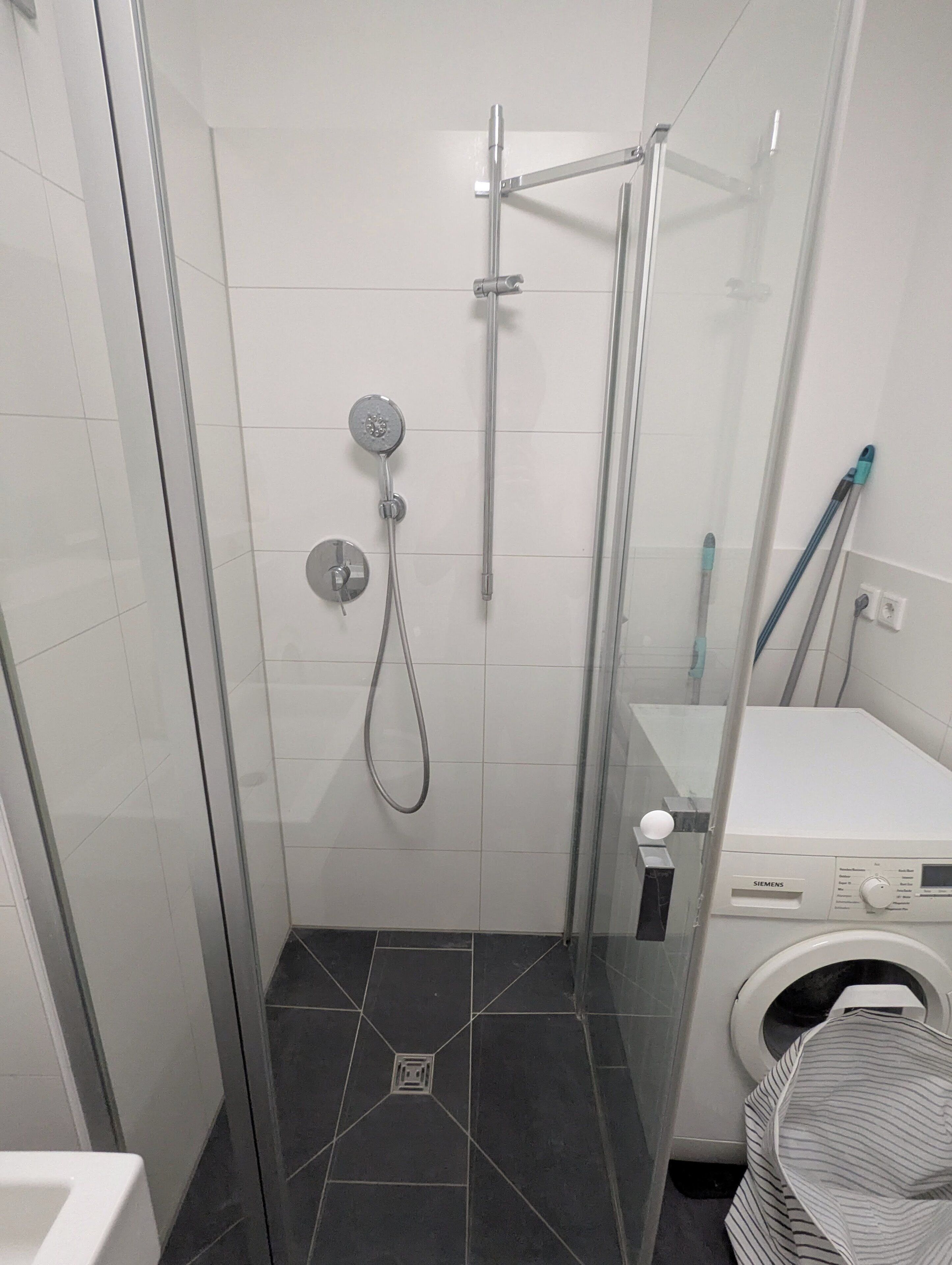 Hair dryer, towels, soap