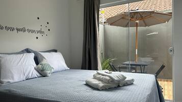 1 bedroom, desk, iron/ironing board, travel cot