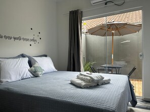 1 bedroom, desk, iron/ironing board, travel cot