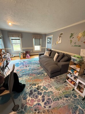Smart TV, fireplace, video games, books