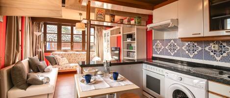 Fridge, microwave, oven, toaster