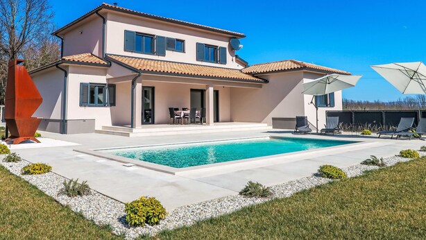 A two-story house with a swimming pool, outdoor seating, and a satellite dish. - Villa Temelia by Interhome (Rovinj/Žminj)