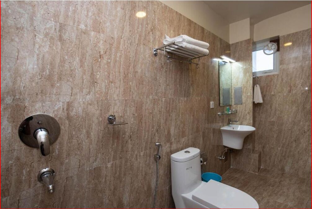 Shower, rainfall showerhead, eco-friendly toiletries, hair dryer