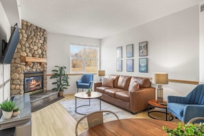 TV, fireplace, offices