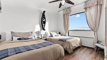 2 bedrooms, desk, iron/ironing board, travel cot