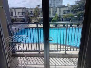 Appartamento familiare, 1 camera da letto, balcone, vista piscina | Vista dalla camera