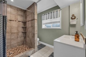 Hair dryer, shampoo, toilet paper