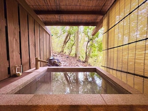 A traditional Japanese onsen with wooden walls and a stone bath. - HAKONE saryo KINTOKI (Hakone)