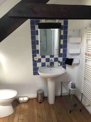 Douche, séchoir à cheveux, serviettes fournies